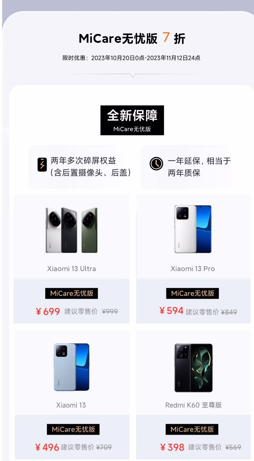 捕魚機：小米雙十一官方保障服務至高 6 折，Micare 無憂版 7 折優惠